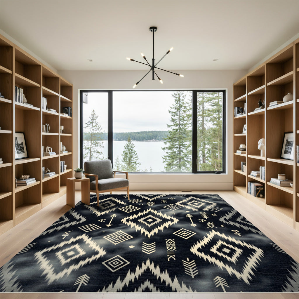 Tribal Diamond Arrows Black Rug