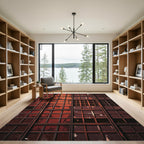 Distressed Red Grid Industrial Rug
