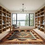 Intricate Geometric Medallion Earthy Tones Rug