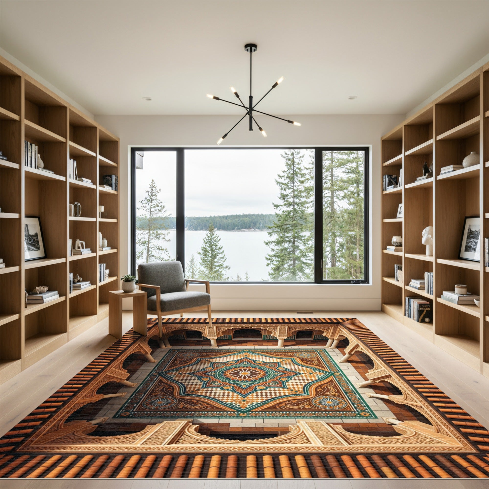 Intricate Geometric Medallion Earthy Tones Rug