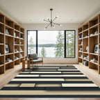 Modern Black Beige Layered Stripes Rug