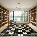 Black Cream Plaid Square Composition Rug