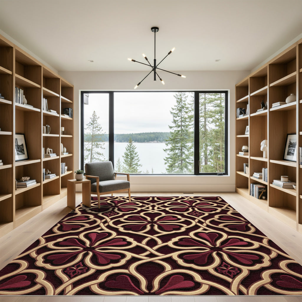 Deep Burgundy Floral Interlace Rug