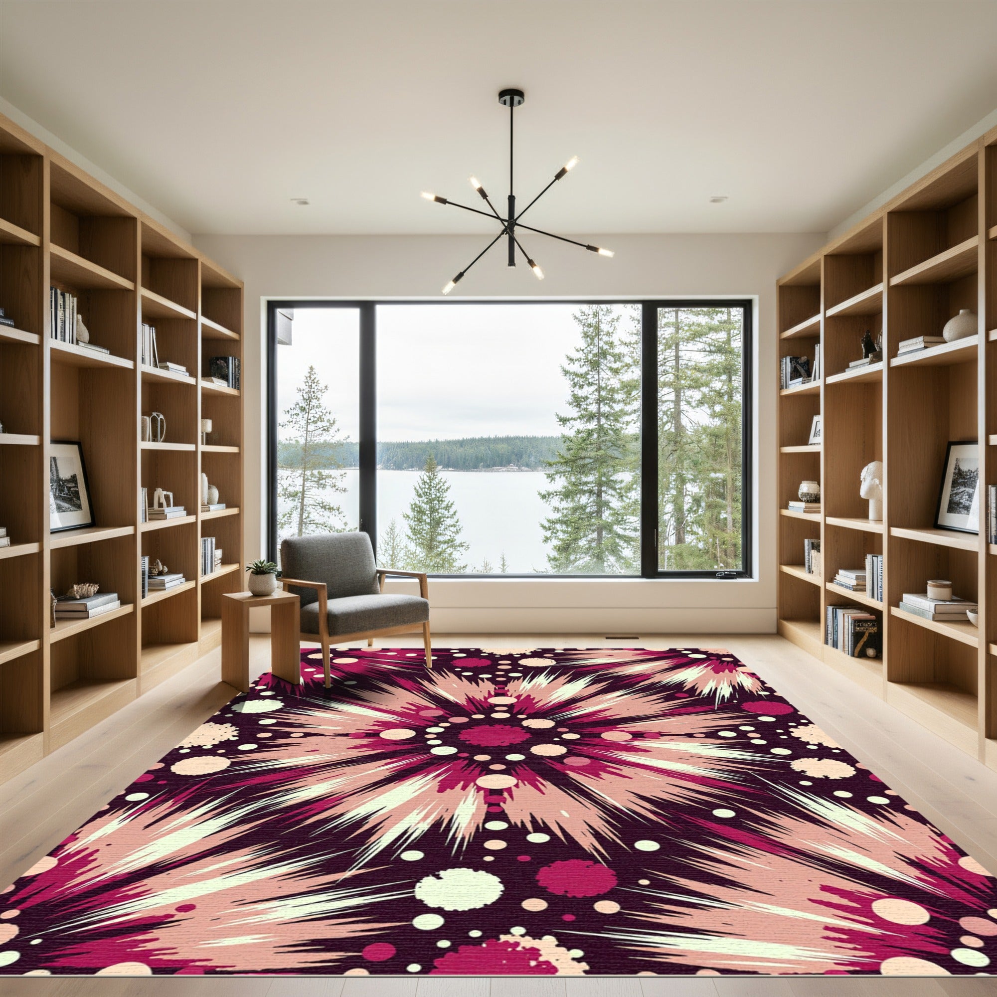 Crimson Burst Starburst Contemporary Rug
