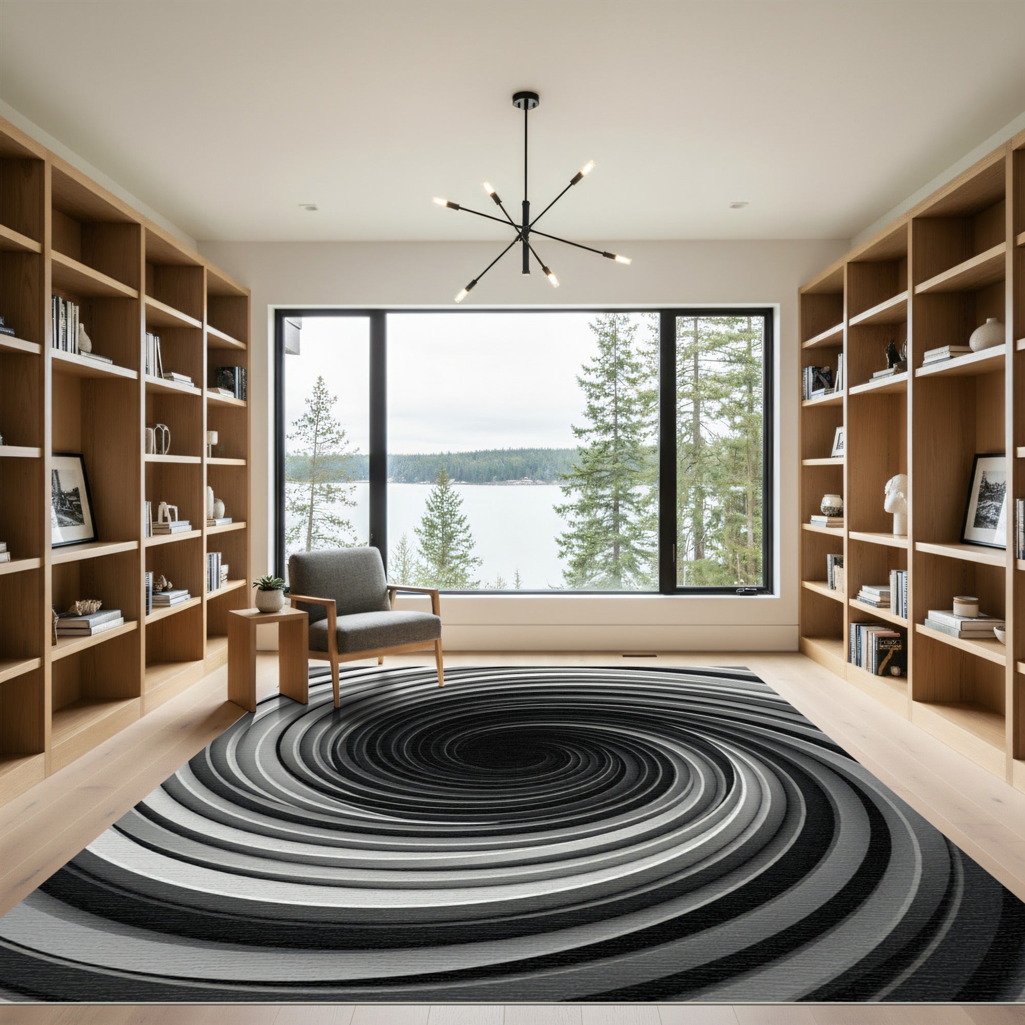 Monochrome Hypnotic Vortex Infinity Swirl Rug