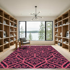 Elegant Magenta Damask Quatrefoil Scroll Rug
