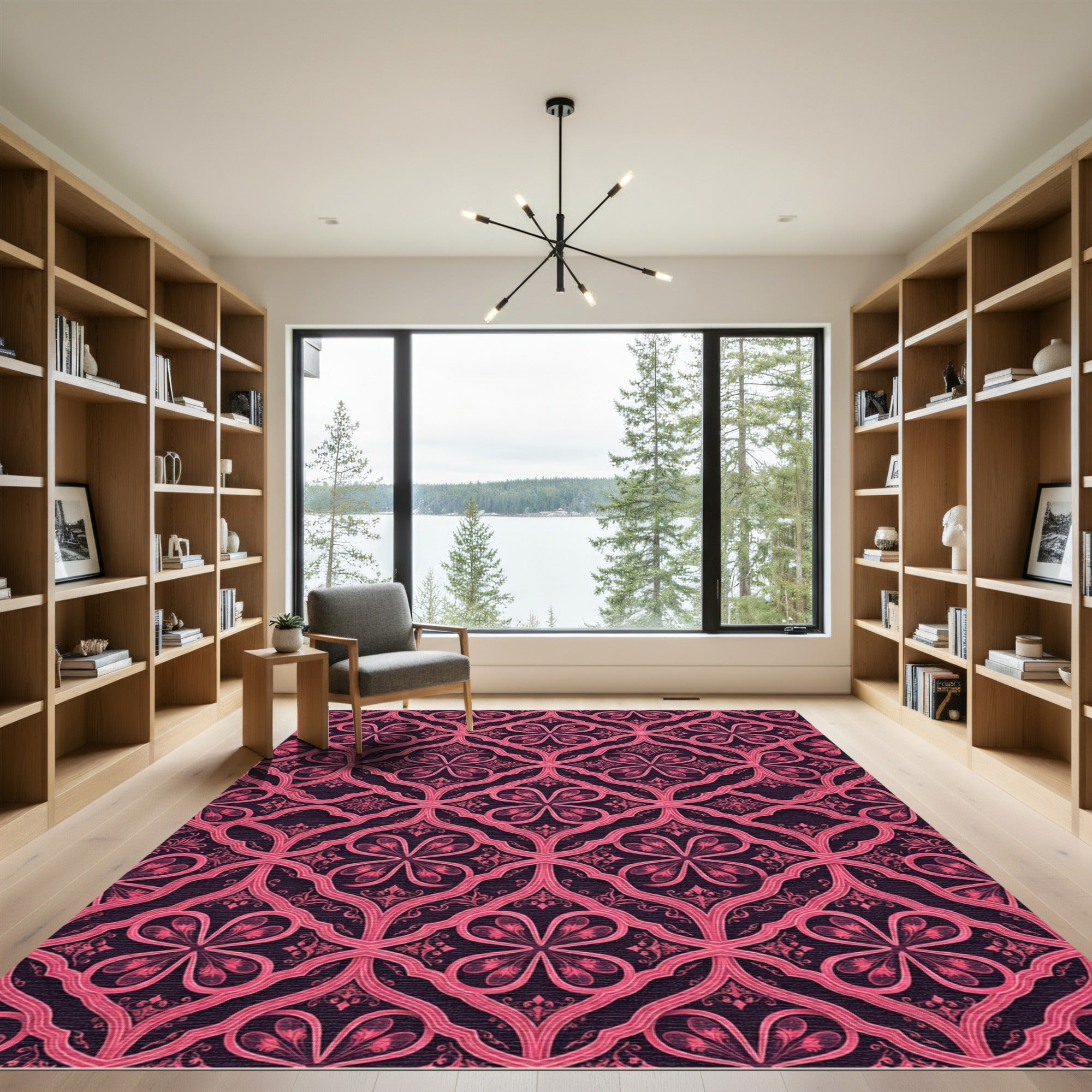 Elegant Magenta Damask Quatrefoil Scroll Rug