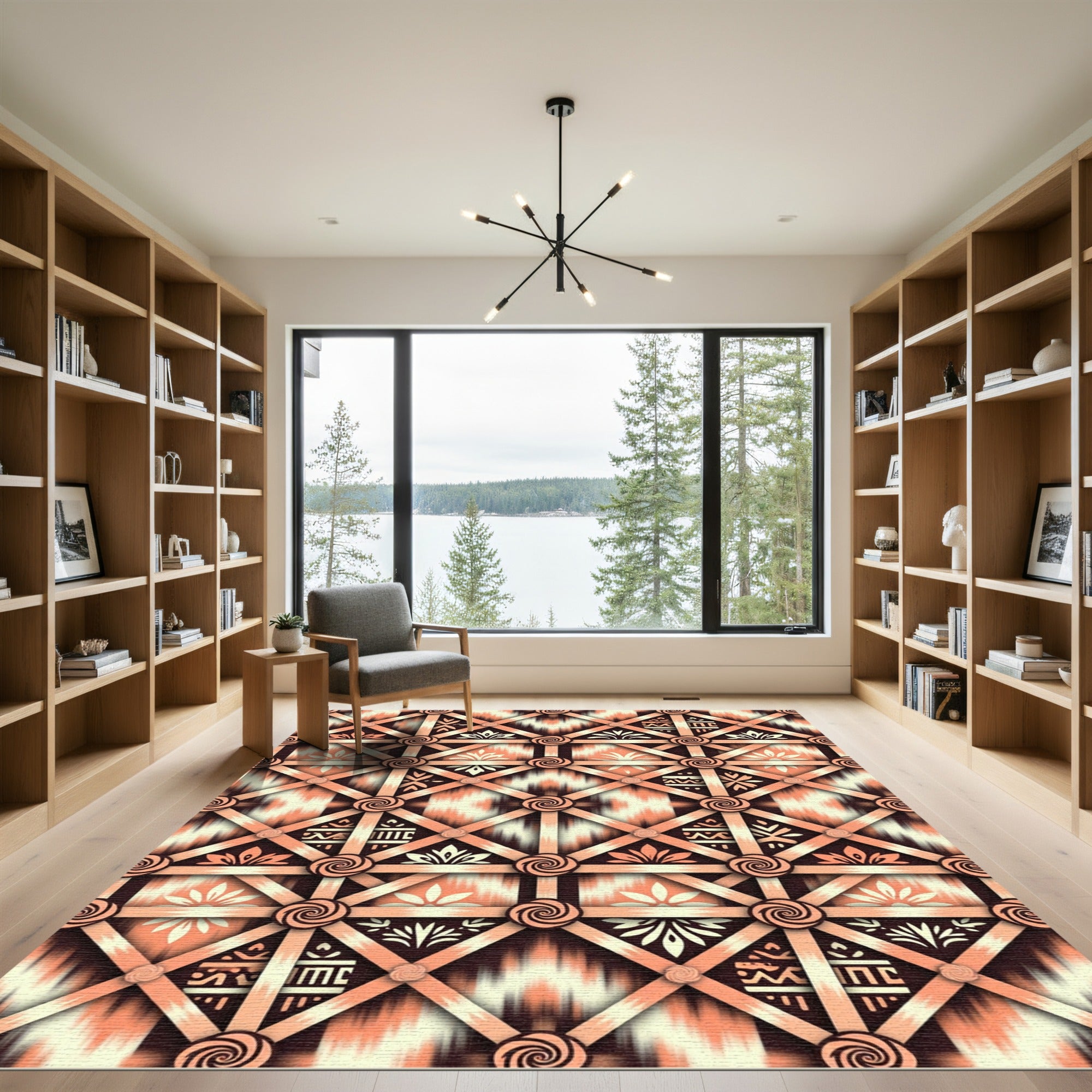 Peach Lattice Floral Geometric Rug