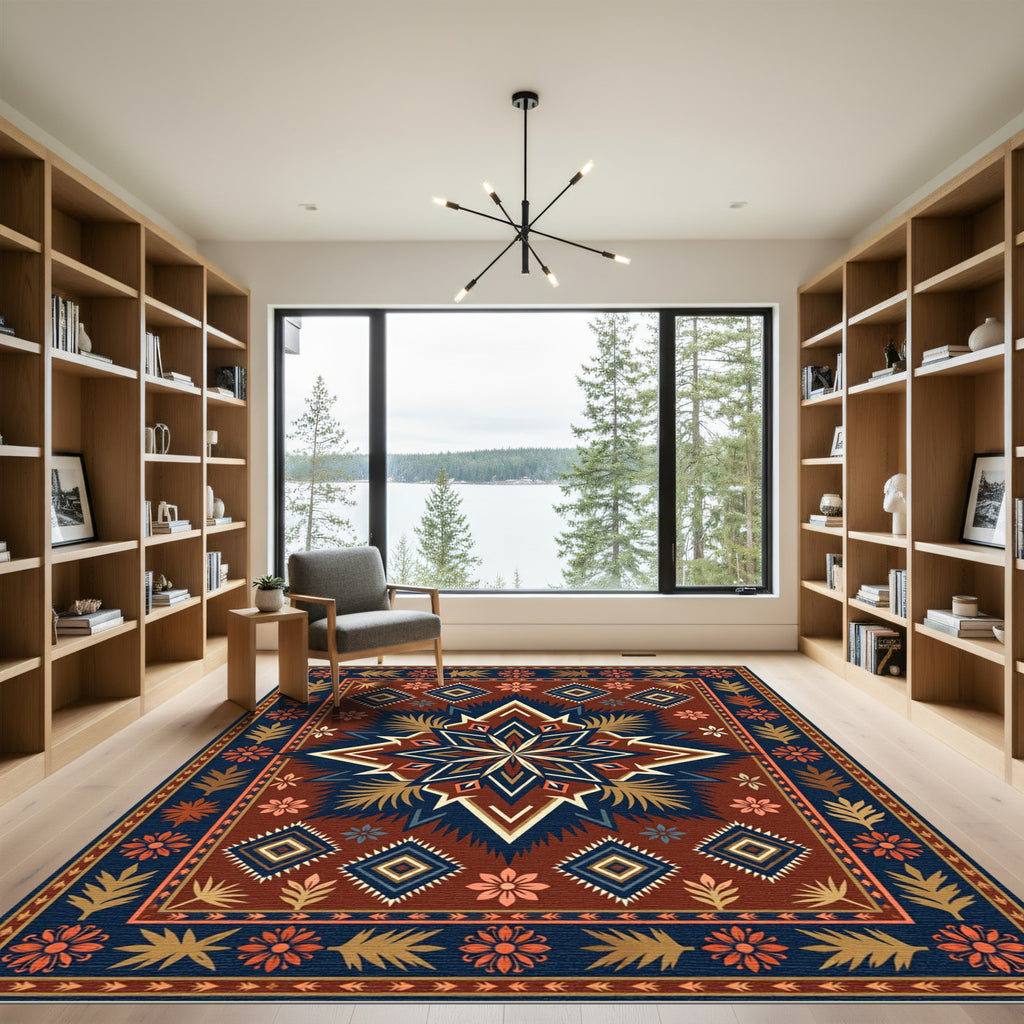 Earthy Geometric Star Floral Area Rug