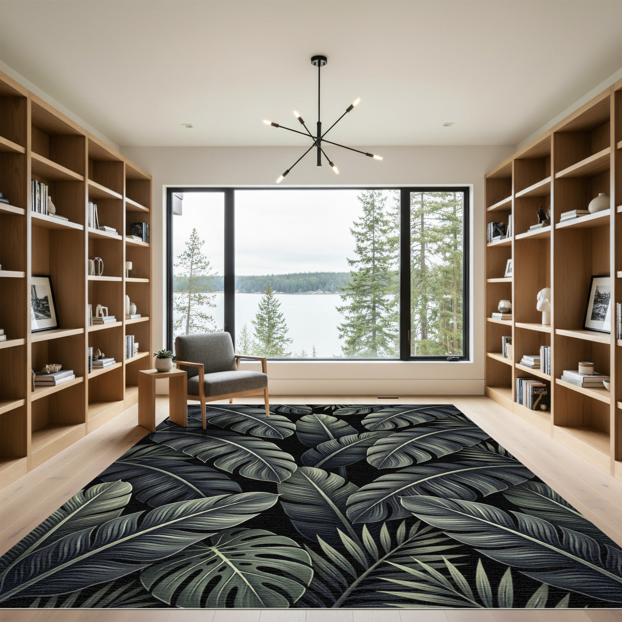 Dark Tropical Foliage Leaf Collection Rug