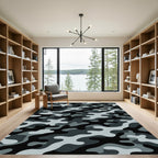 Modern Charcoal Gray Camouflage Graphic Rug