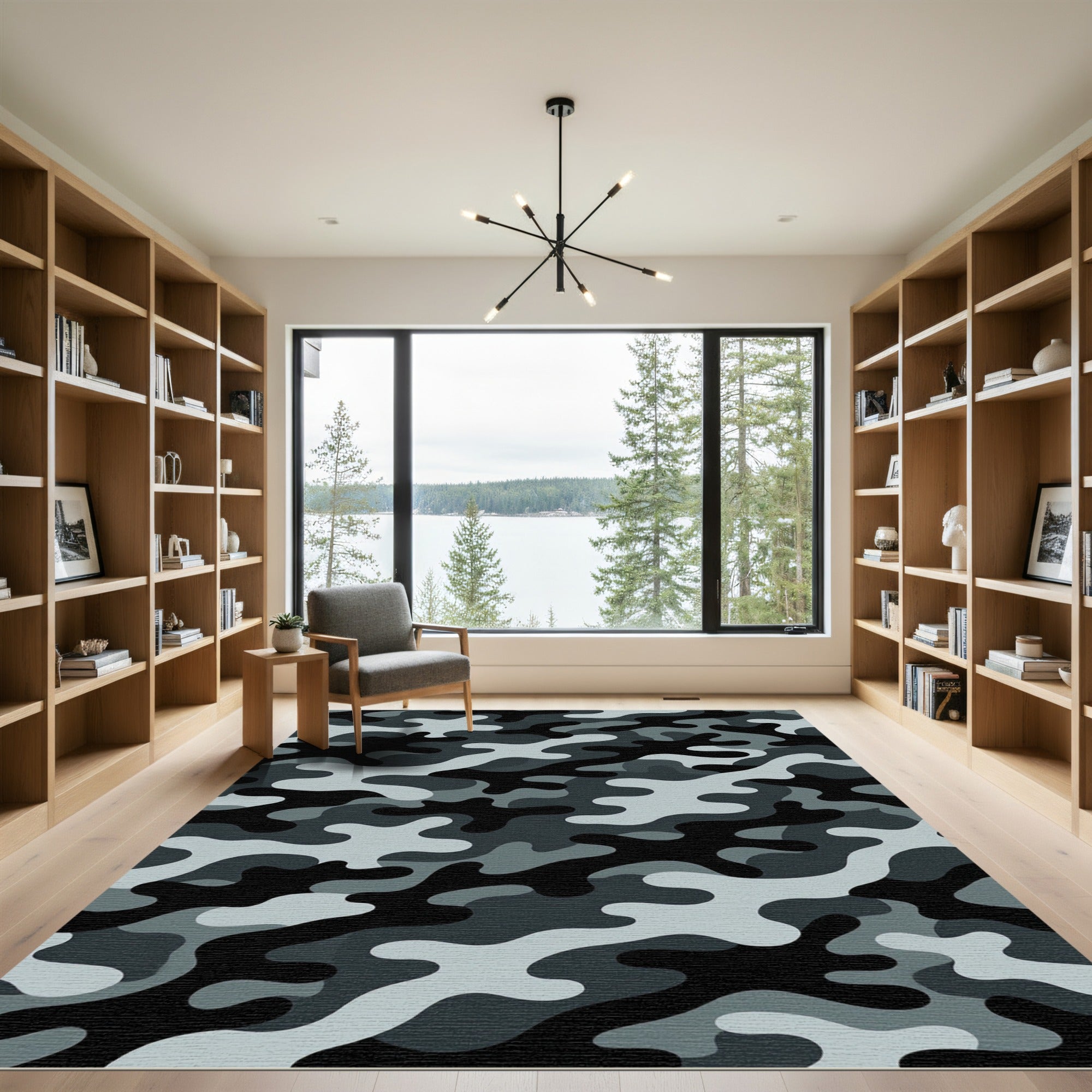 Modern Charcoal Gray Camouflage Graphic Rug