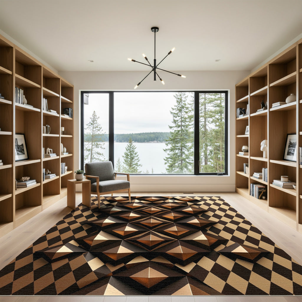 Brown Gold Dimensional Diamond Overlay Rug