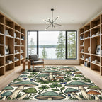 Whimsical Sage Mushroom and Clover Forest Rug
