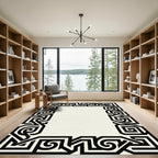Black White Geometric Scroll Art Deco Rug