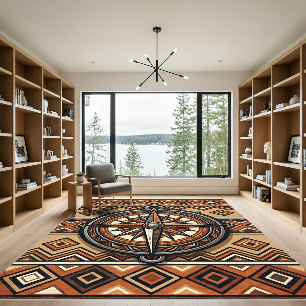 Geometric Earthy Compass Diamond Rug