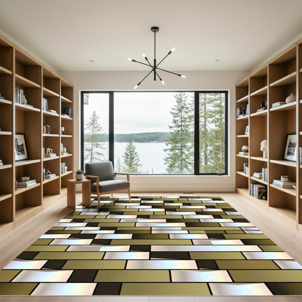 Gold White Horizontal Brick Illusion Rug