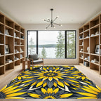 Vibrant Yellow and Charcoal Sunflower Mandala Rug