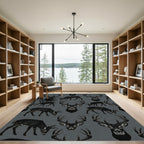 Majestic Black Deer Heads Wildlife Repeat Rug