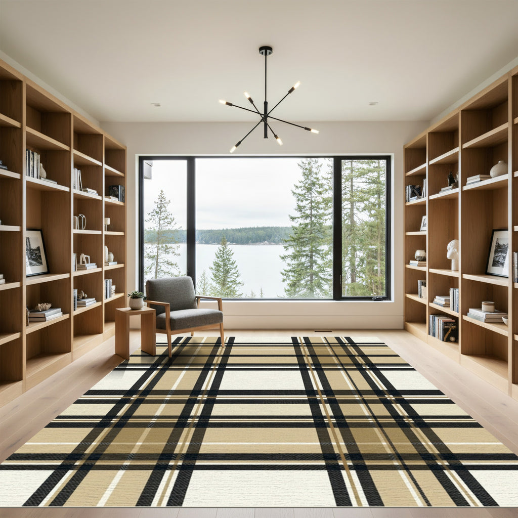 Classic Cream and Taupe Plaid Rug