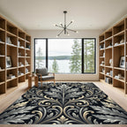 Grand Acanthus Leaf Scroll Black Rug