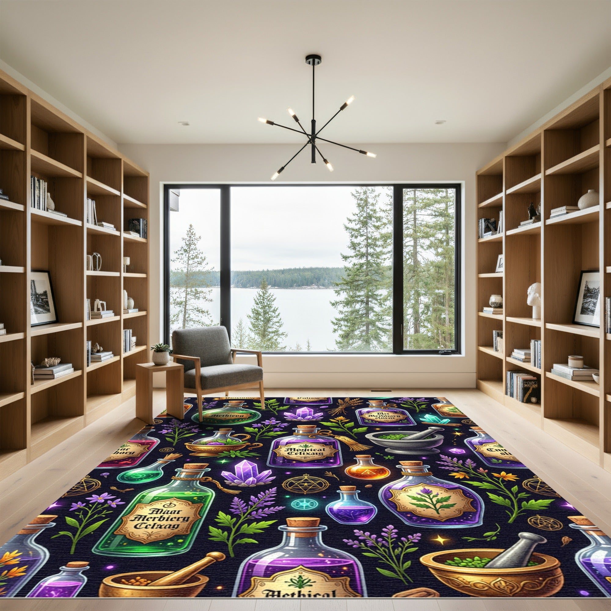 Magical Apothecary Potion Alchemy Dark Teal Rug