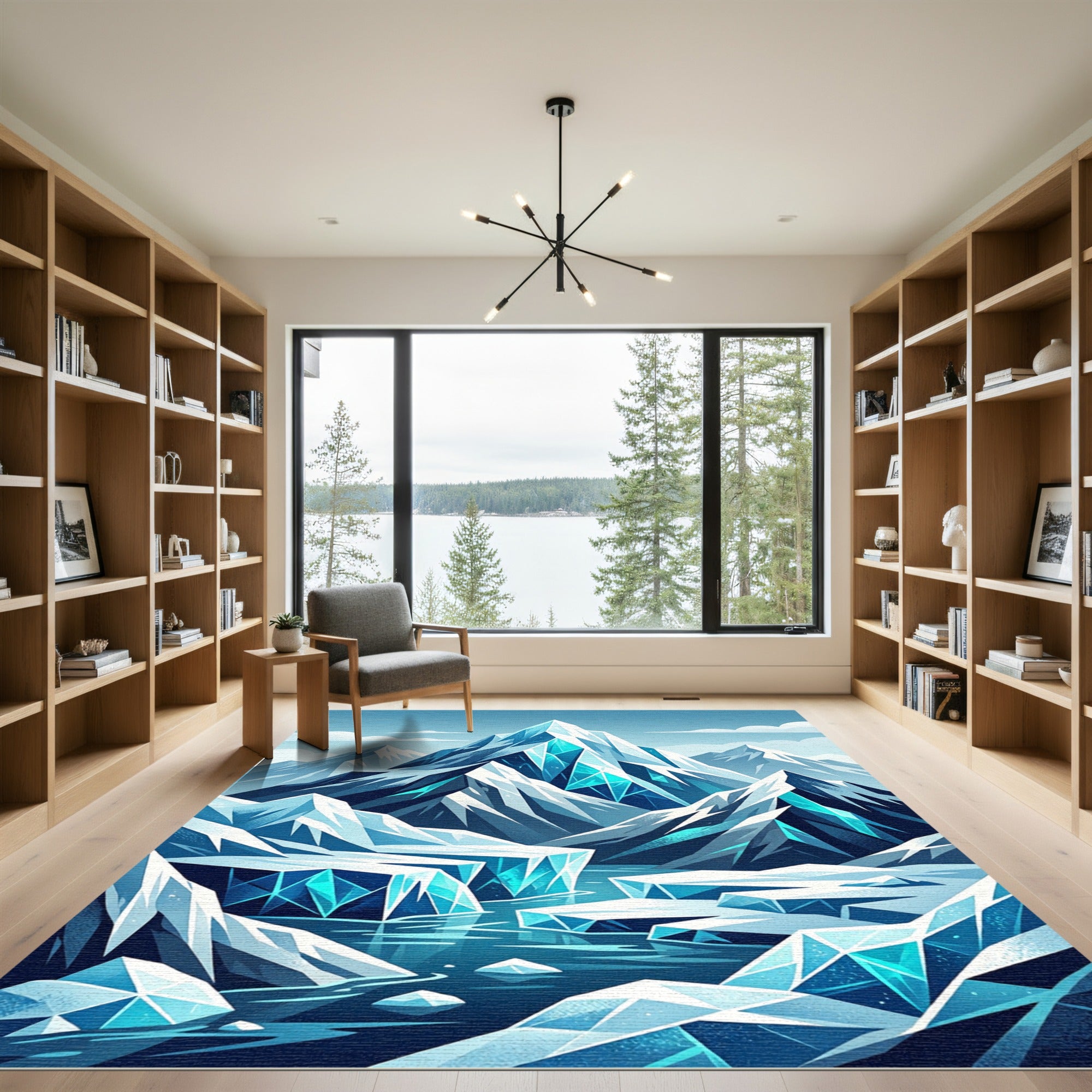 Ice Crystal Mountain Peak Landscape Rug