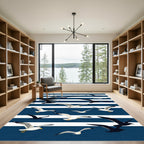 Navy Coastal Seagull Stripe Illustration Rug