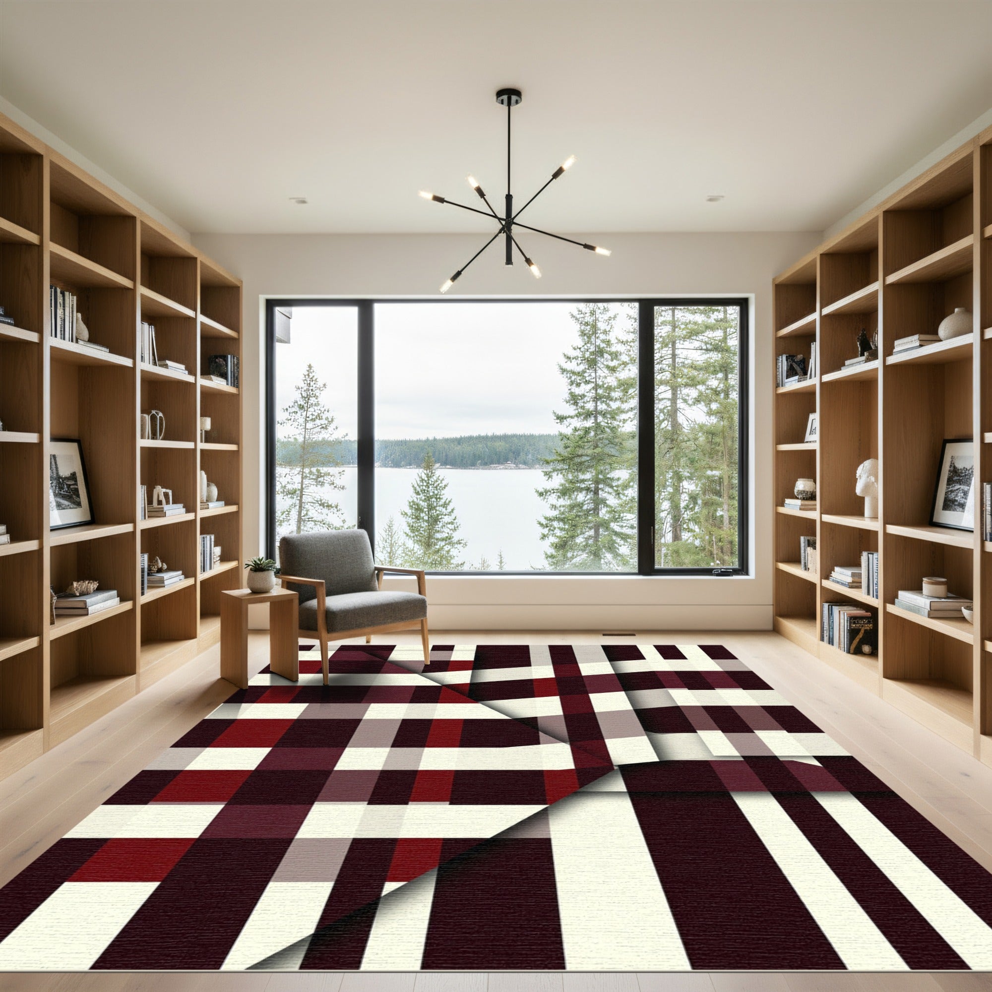 Burgundy Cream Intersecting Plaid Rug