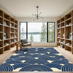 Indigo Geometric Japanese Wave Arch Rug