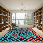 Teal and Coral Geometric Interlocking Lattice Rug