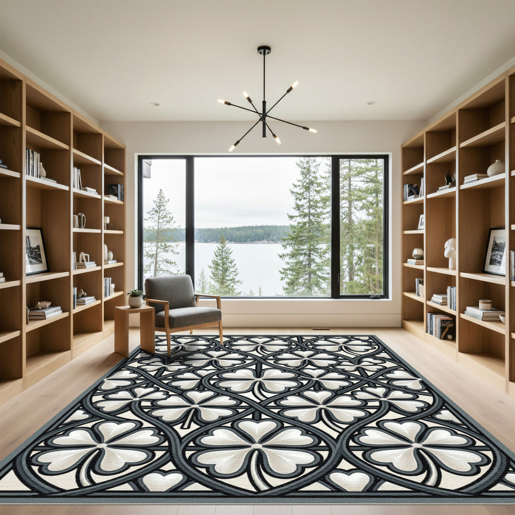 Elegant Gray Clover Trellis Rug