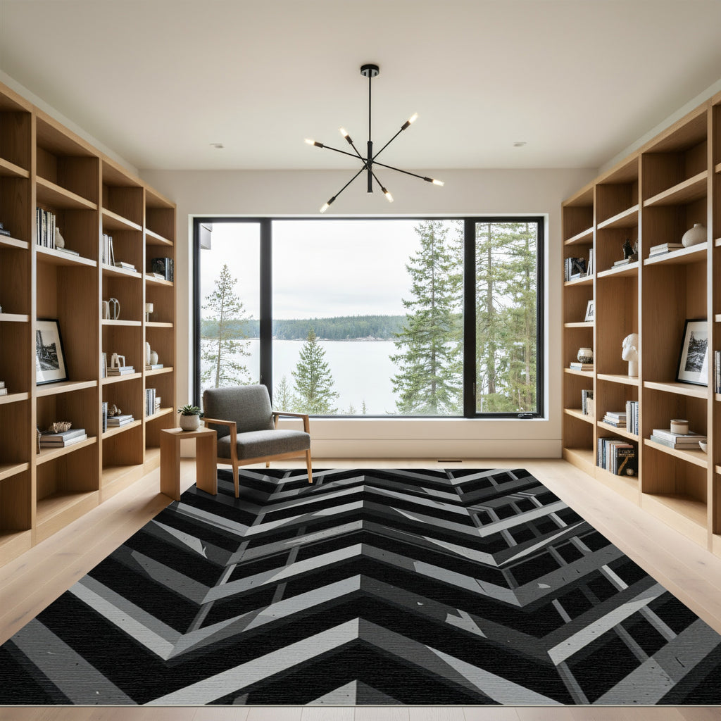 Monochrome Sharp Chevron Geometric Abstract Rug