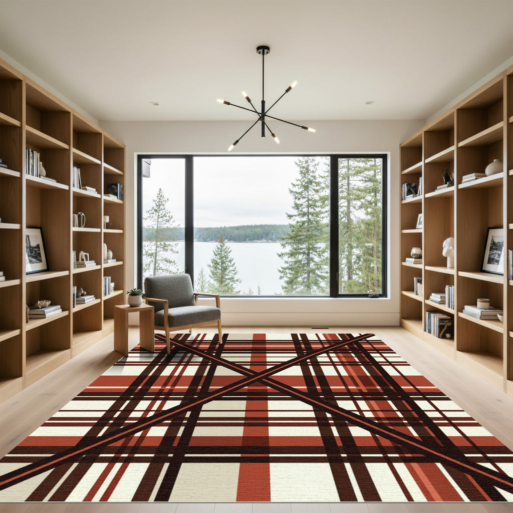 Crimson And Cream Intersecting Plaid Rug