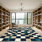 Checkered Abstract Teal Wave Grid Rug