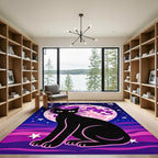 Black Cat Pink Moon Starry Night Rug