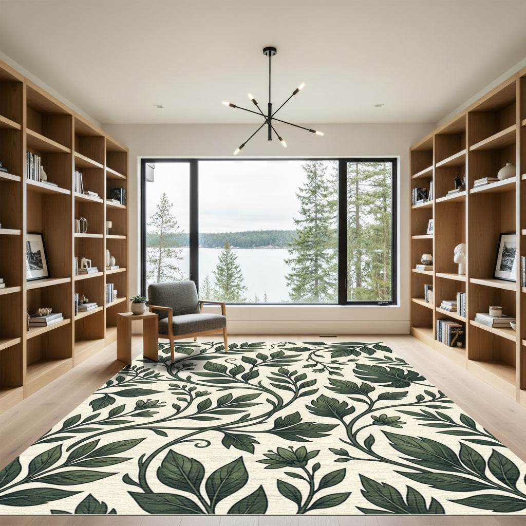 Deep Green Botanical Vine Flourish Rug