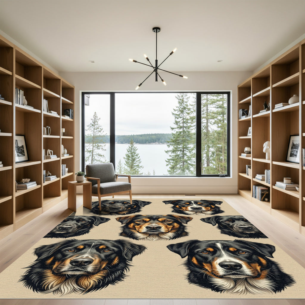 Tri-color Bernese Mountain Dog Portrait Grid Rug