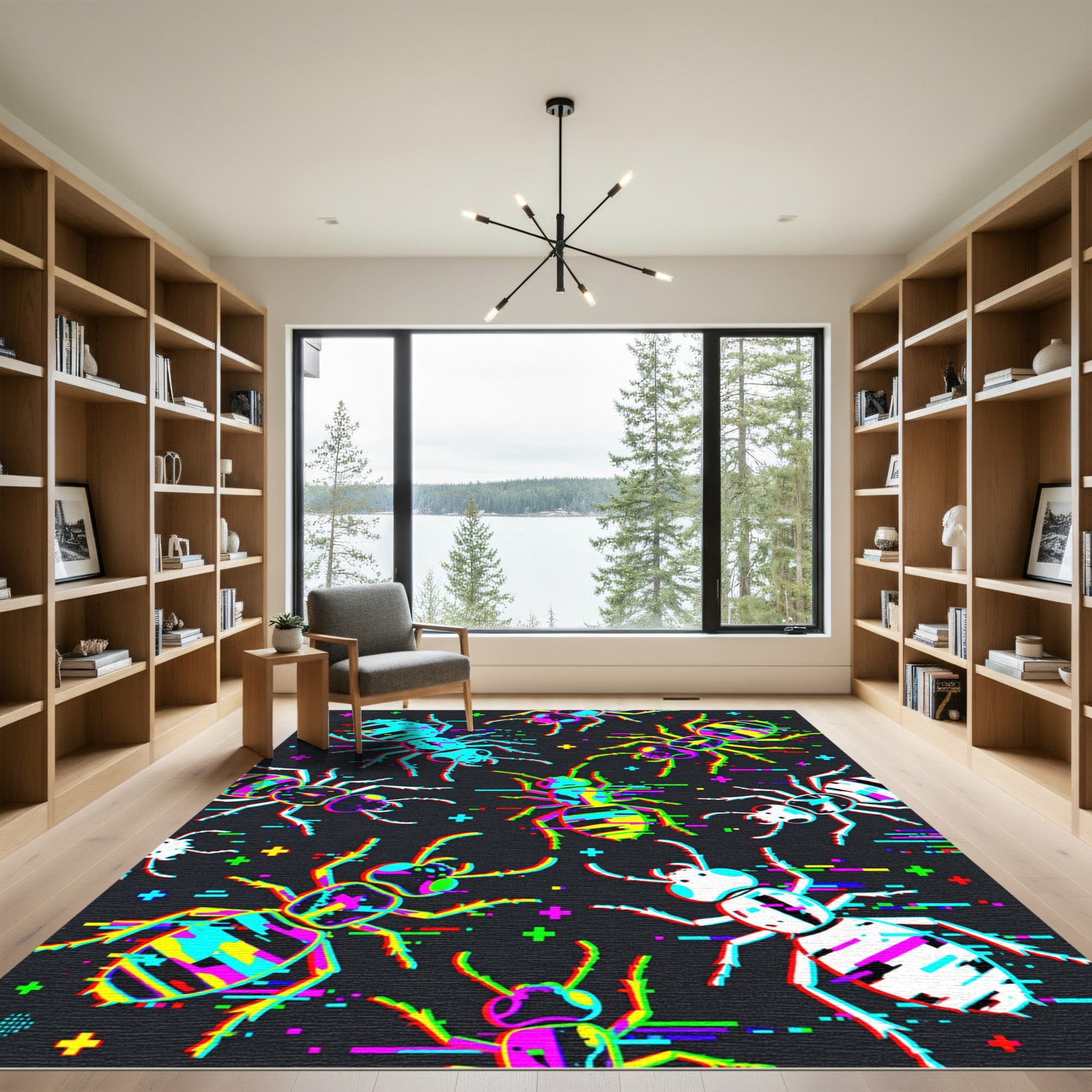 Neon Glitch Insect Cyber Punk Abstraction Rug