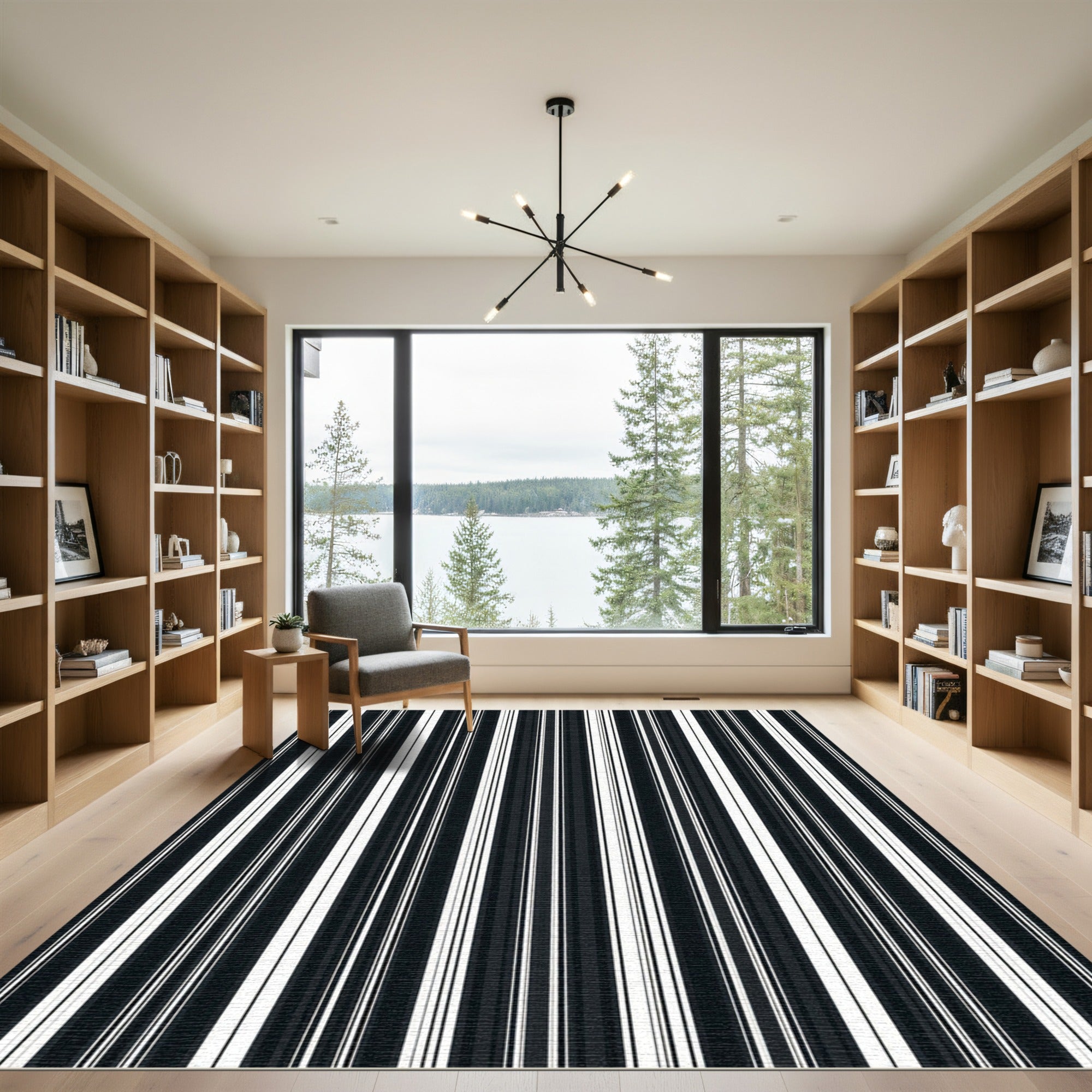 Minimalist Monochrome Vertical Pinstripe Background Rug
