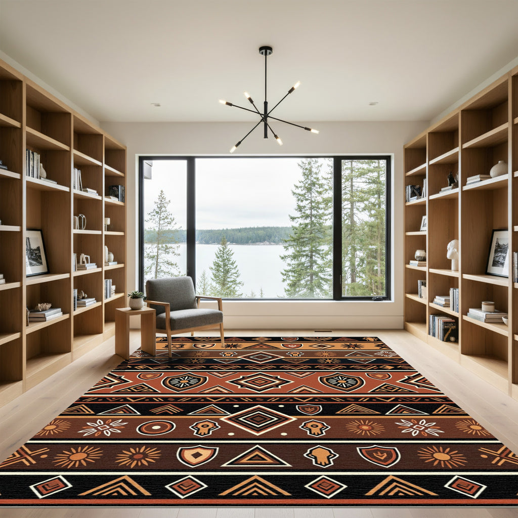Earthy Brown Geometric Tribal Stripe Rug