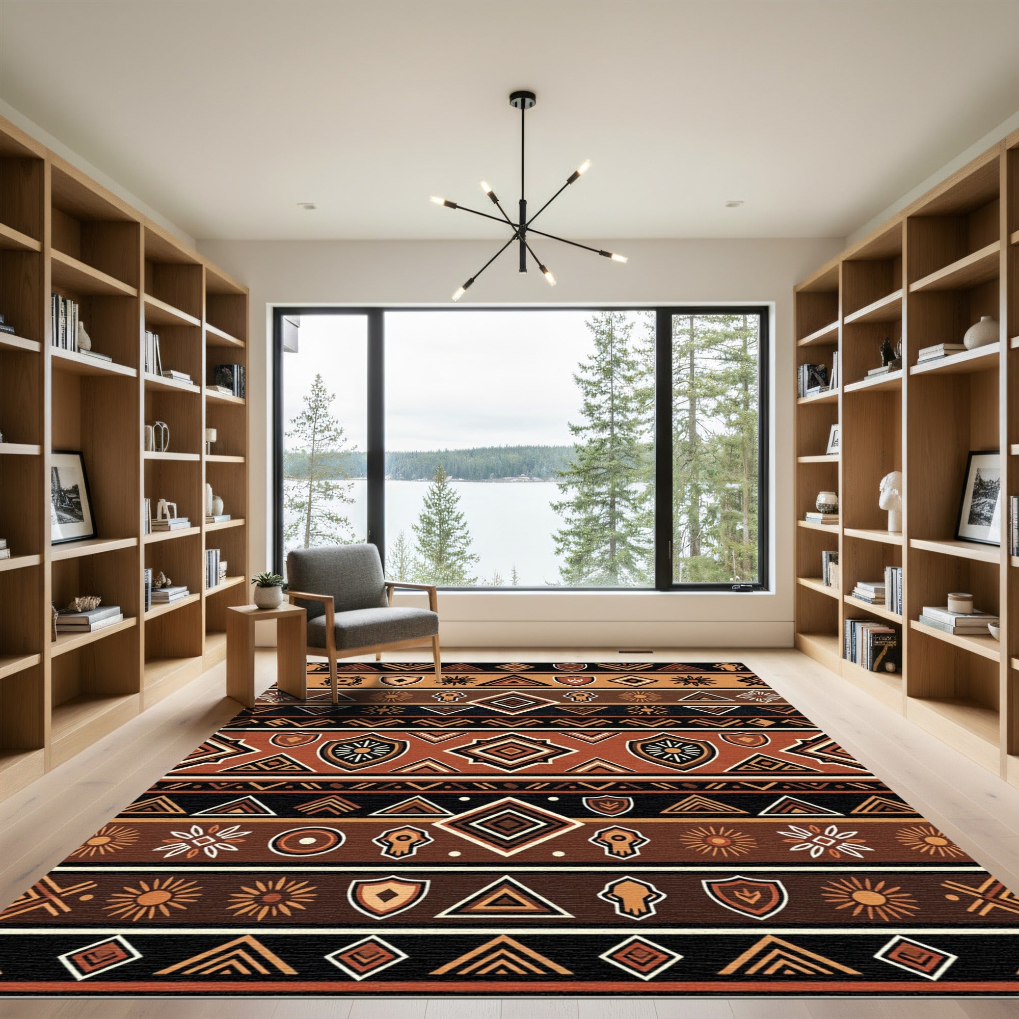 Earthy Brown Geometric Tribal Stripe Rug