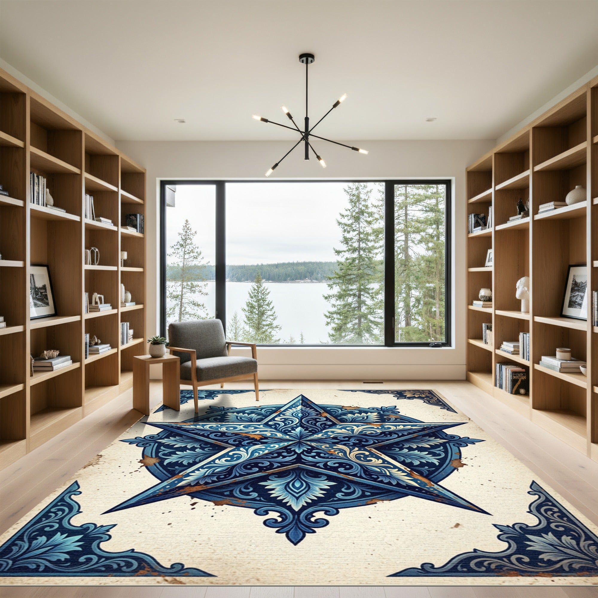 Vintage Navy Ornate Star Medallion Rug