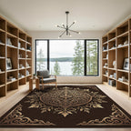 Ornate Antique Gold Filigree Medallion Rug