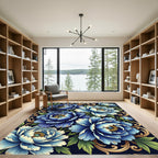 Intricate Blue Peony Floral Swirl Rug