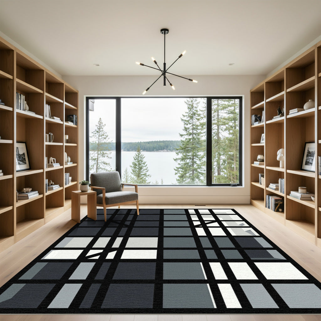 Monochromatic Gray Grid Composition Rug