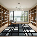 Monochromatic Gray Grid Composition Rug