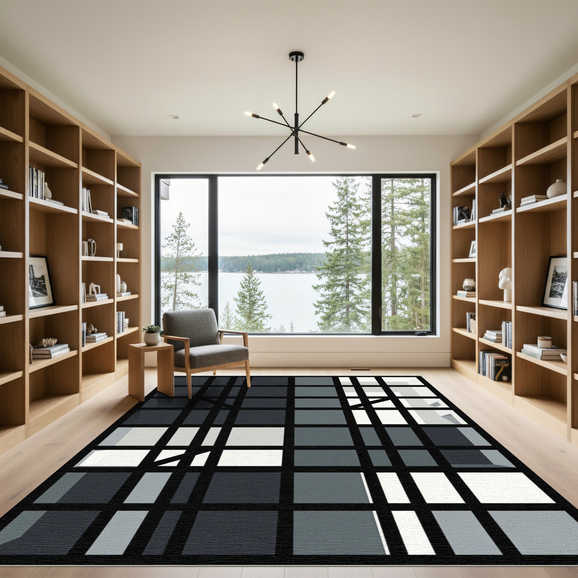 Monochromatic Gray Grid Composition Rug