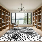 Abstract Black White Burst Lines Rug