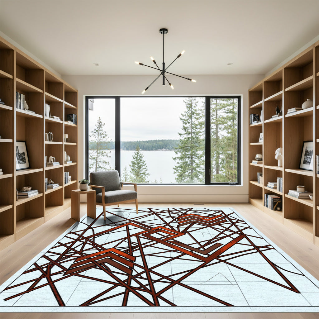Geometric Rust Red Intersecting Linear Rug